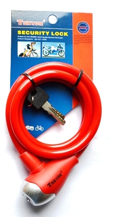 Linka zabezpieczająca spirala FI 10, 1200mm, kluczyk, czerwona